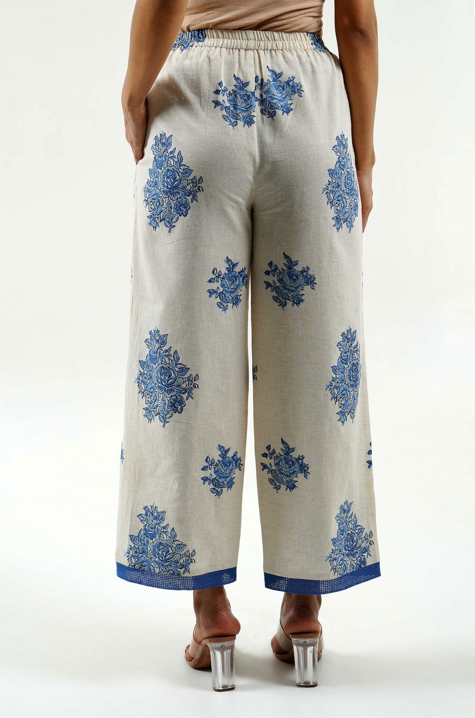 Indigo Rose Hand Block Printed Cord Set - Cyan India