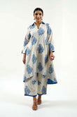 Indigo Rose Hand Block Printed Kurta - Cyan India