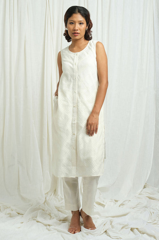 Ivory Checkered Cord-Set - Cyan India