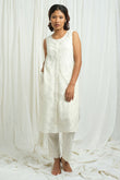 Ivory Checkered Kurta With Slip - Cyan India