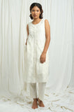Ivory Checkered Kurta With Slip - Cyan India