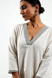 Ivory Cotton Linen Cord-Set with Lace Work - Cyan India