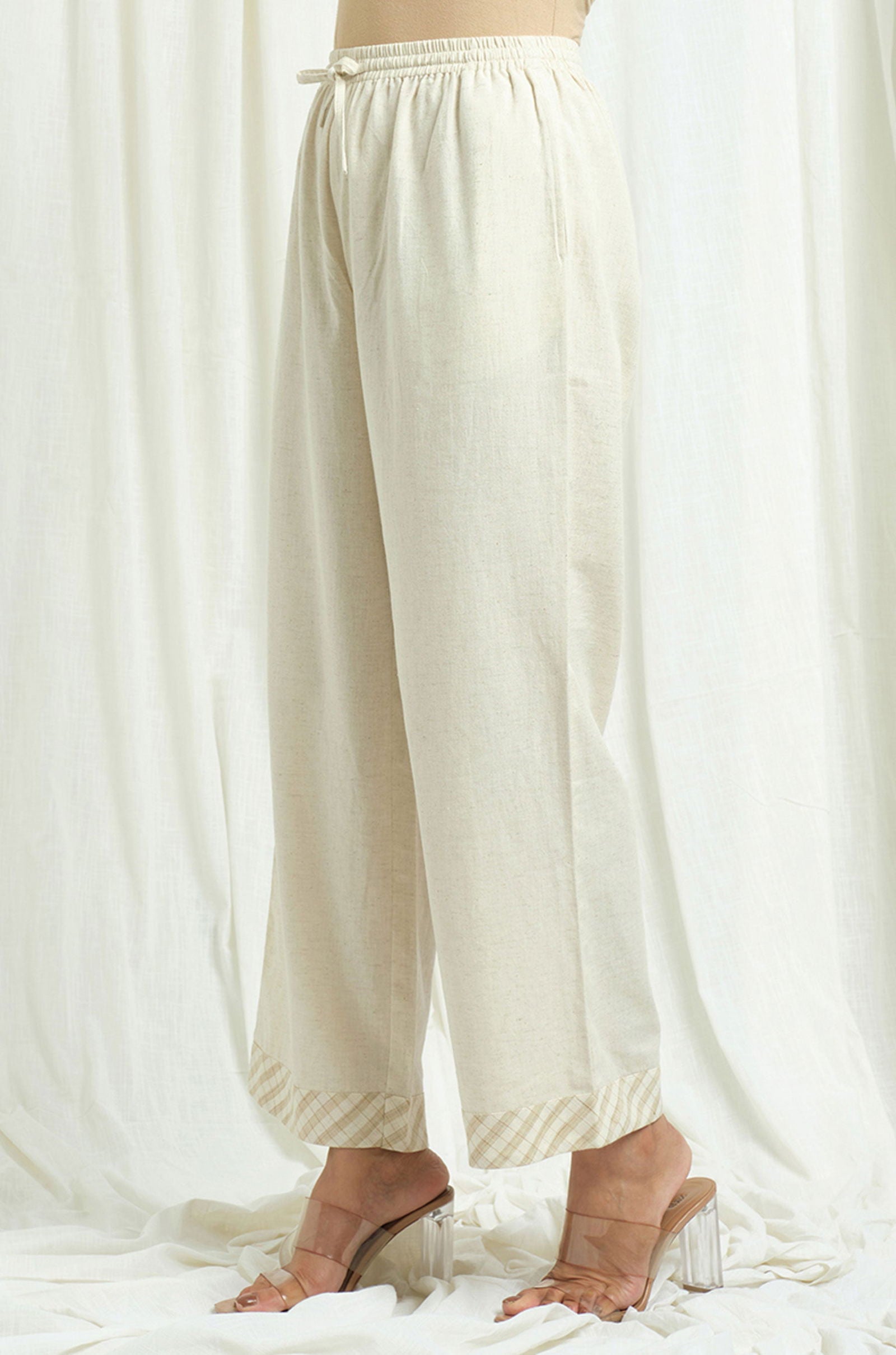 Ivory Cotton Linen Palazzo - Cyan India