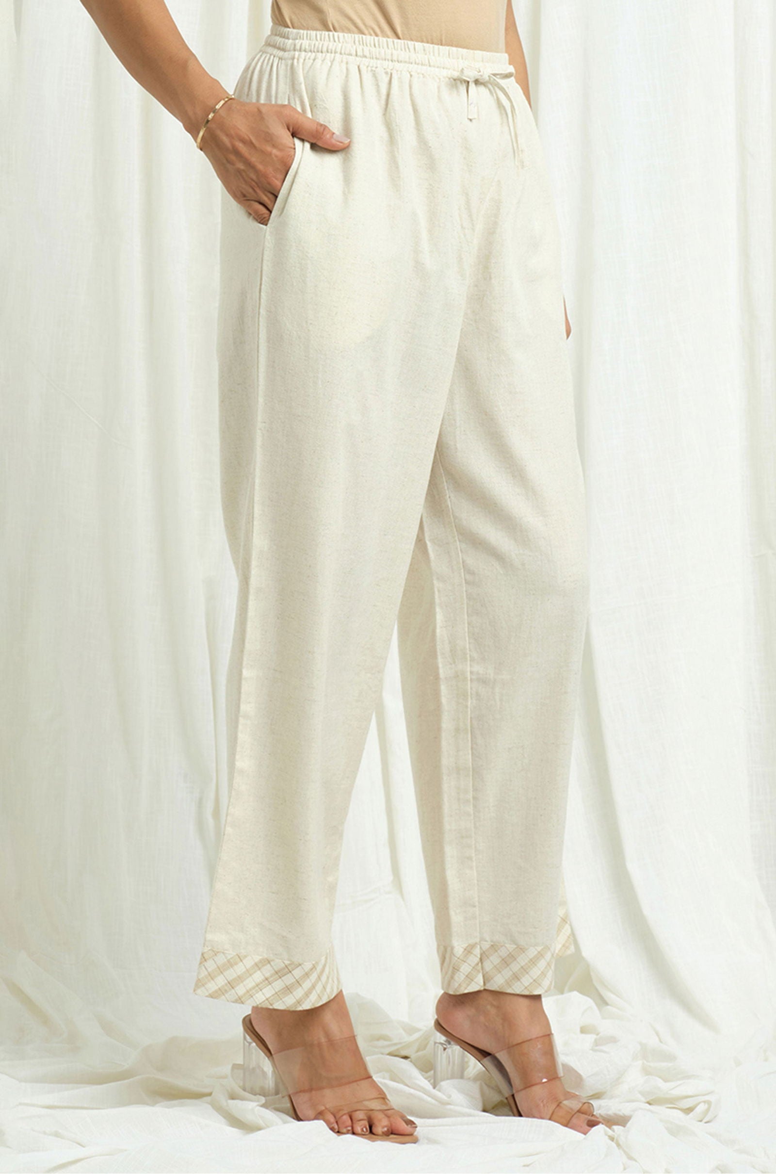 Ivory Cotton Linen Palazzo - Cyan India