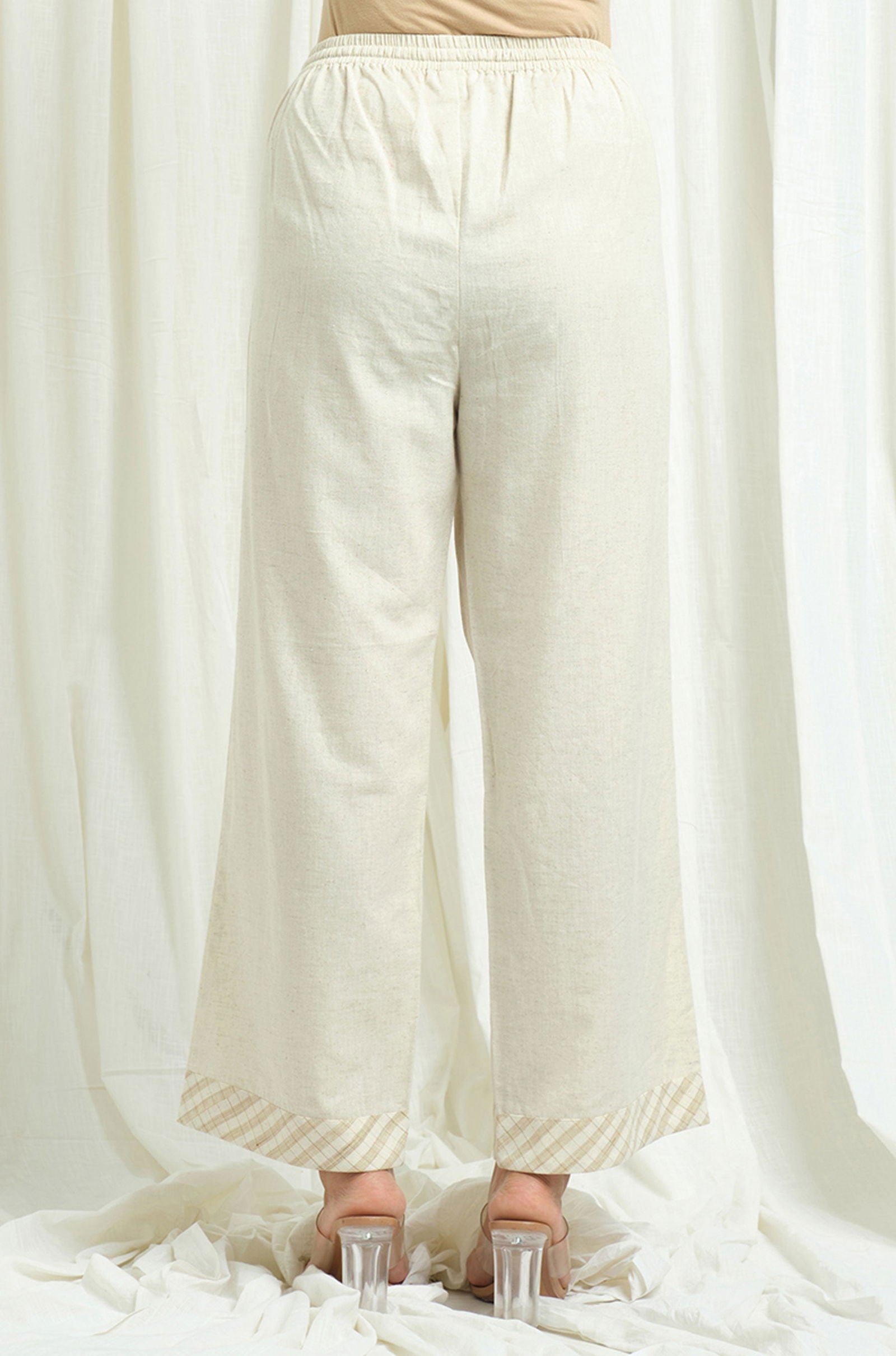 Ivory Cotton Linen Palazzo - Cyan India