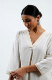 Ivory cotton linen kurta with lace - Cyan India