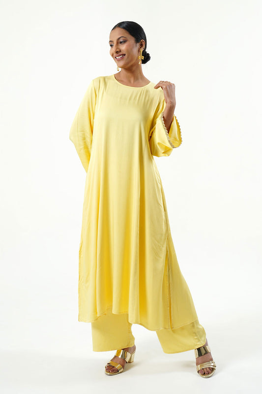 Lemon Yellow Modal Satin Set - Cyan India