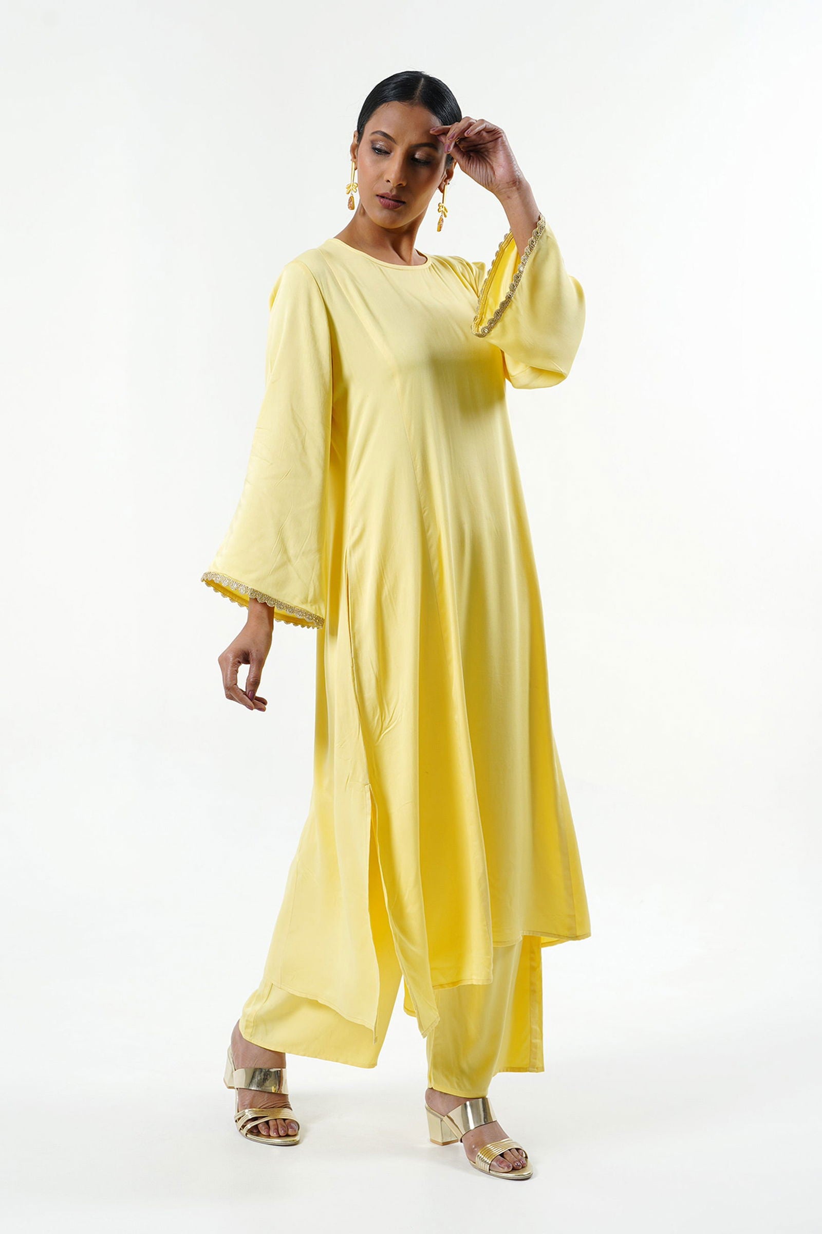 Lemon Yellow Modal Satin Set - Cyan India