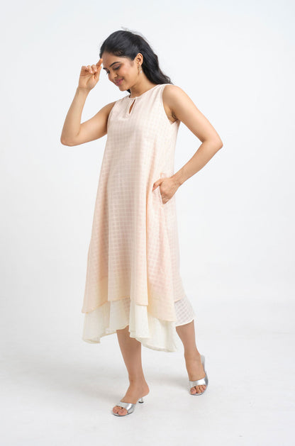 Light Peach Layered Cotton Dress - Cyan India