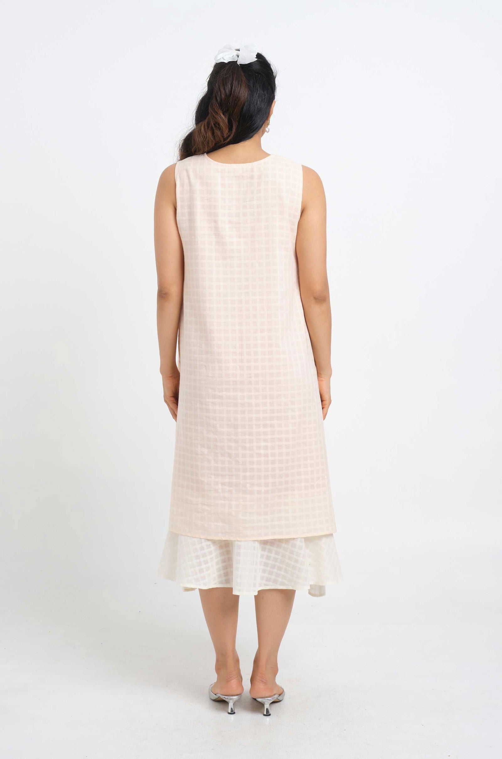 Light Peach Layered Cotton Dress - Cyan India