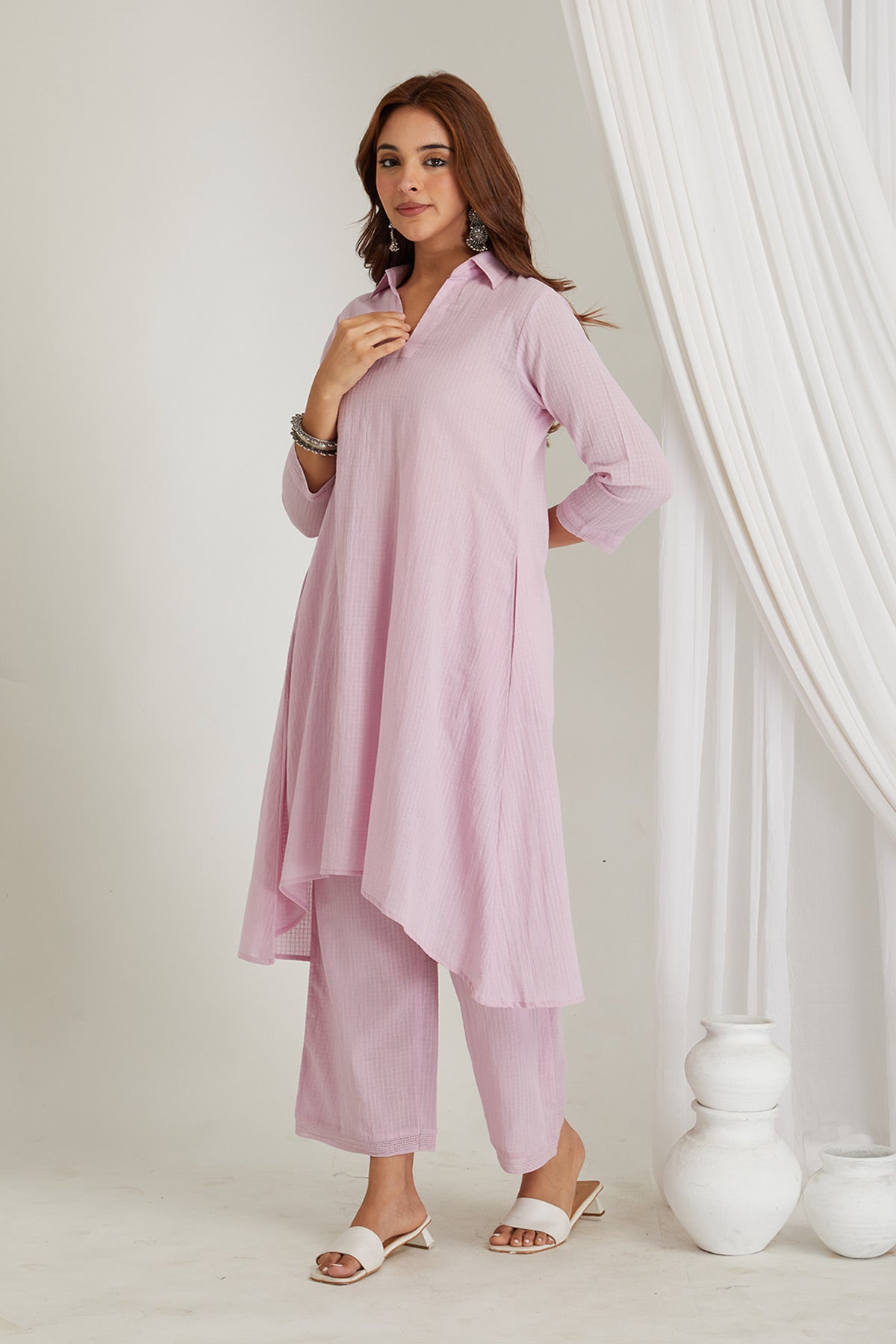 Lilac Checkered Cord-Set - Cyan India
