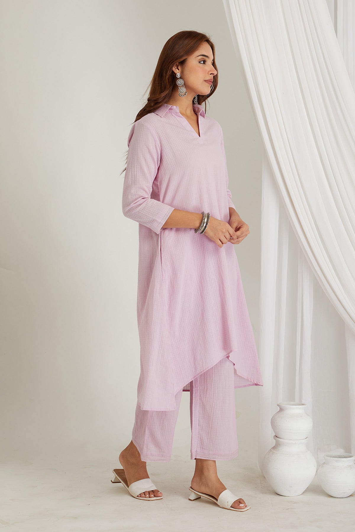Lilac Checkered Cord-Set - Cyan India
