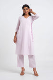 Lilac Gingham Angrakha Kurta - Cyan India
