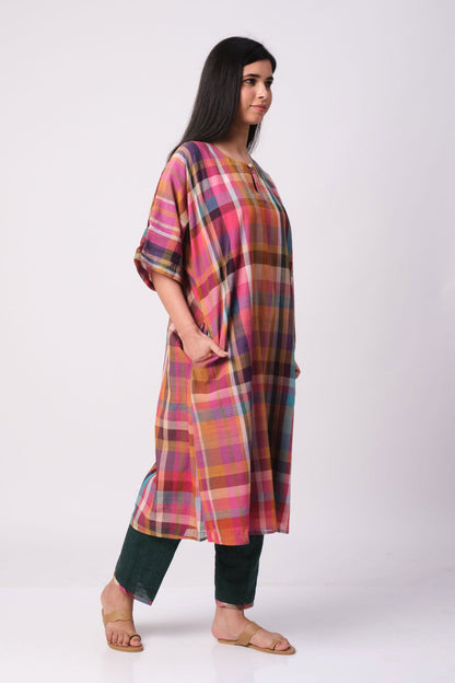 Madras Handloom Checks Choga - Cyan India
