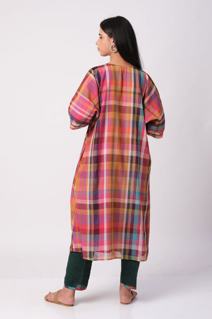 Madras Handloom Checks Choga - Cyan India
