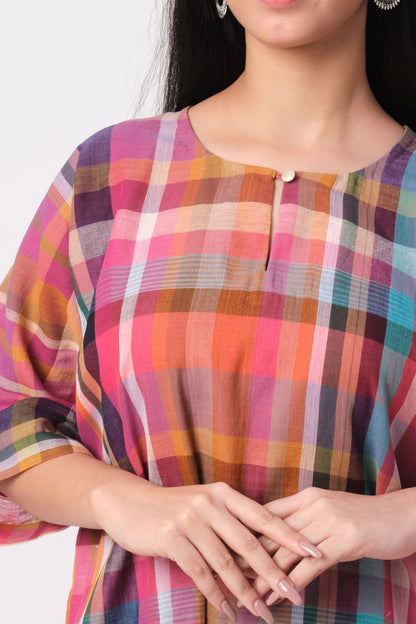 Madras Handloom Checks Choga - Cyan India