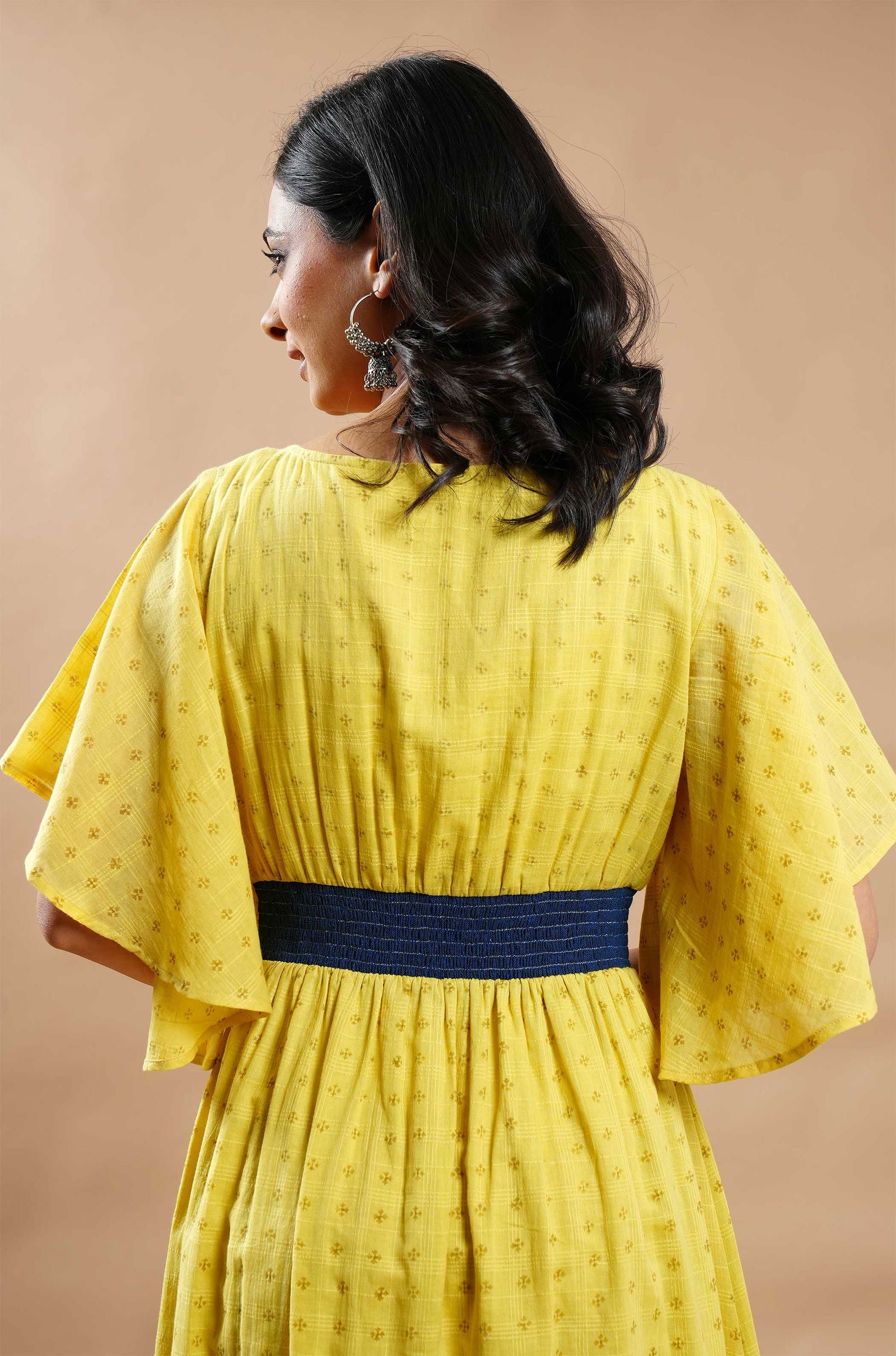 Mustard Yellow Hand Block Printed Dress - Cyan India