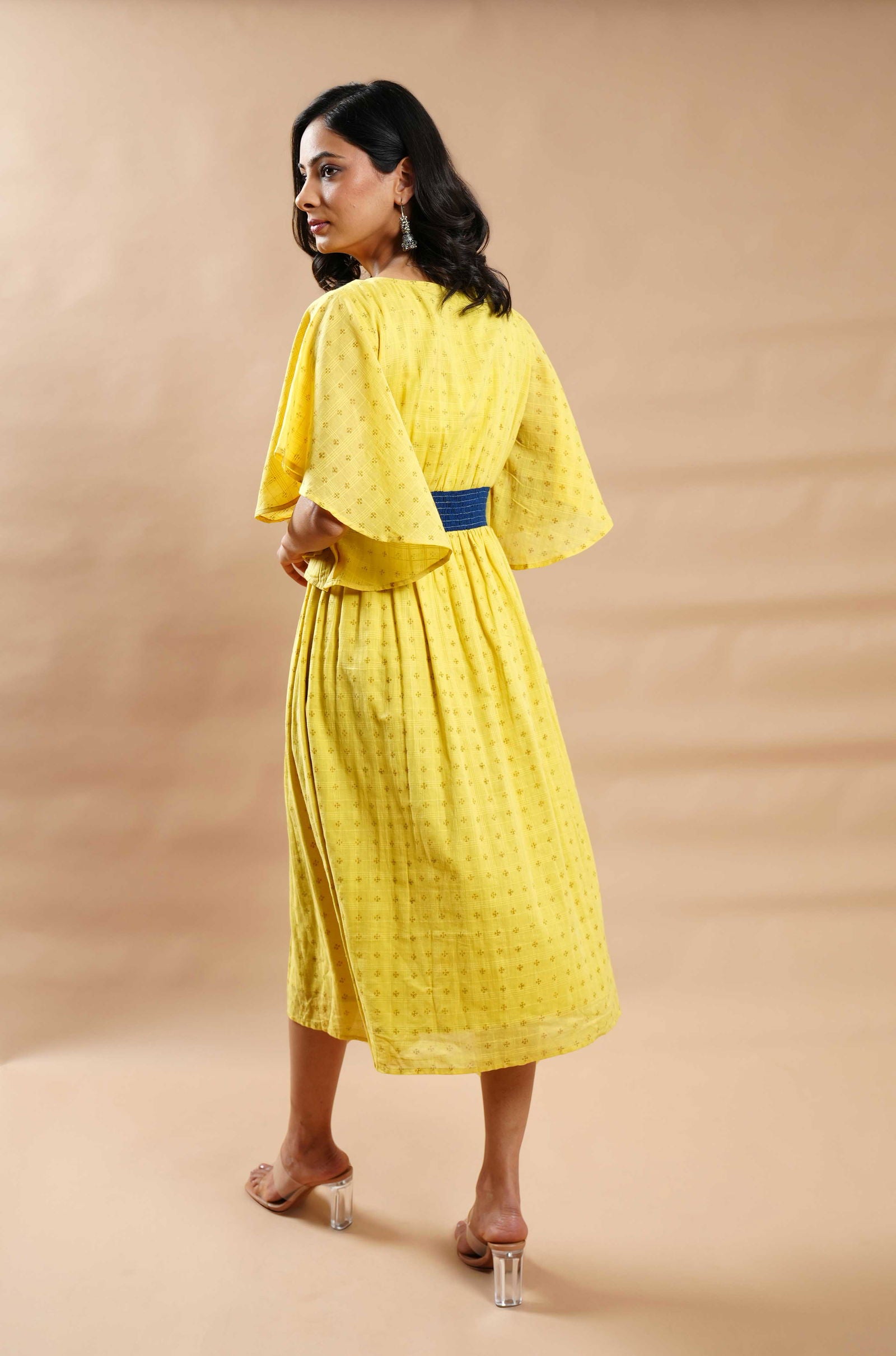 Mustard Yellow Hand Block Printed Dress - Cyan India
