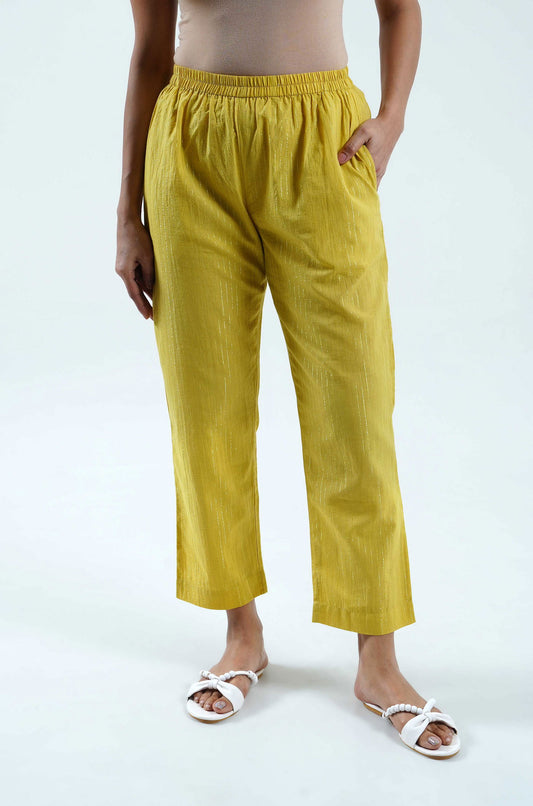 Mustard Yellow Lurex Pants - Cyan India