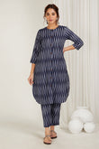 Navy Blue Chevron Ikat Kurta - Cyan India