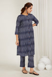 Navy Blue Chevron Ikat Kurta - Cyan India