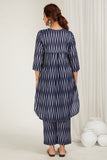 Navy Blue Chevron Ikat Kurta - Cyan India