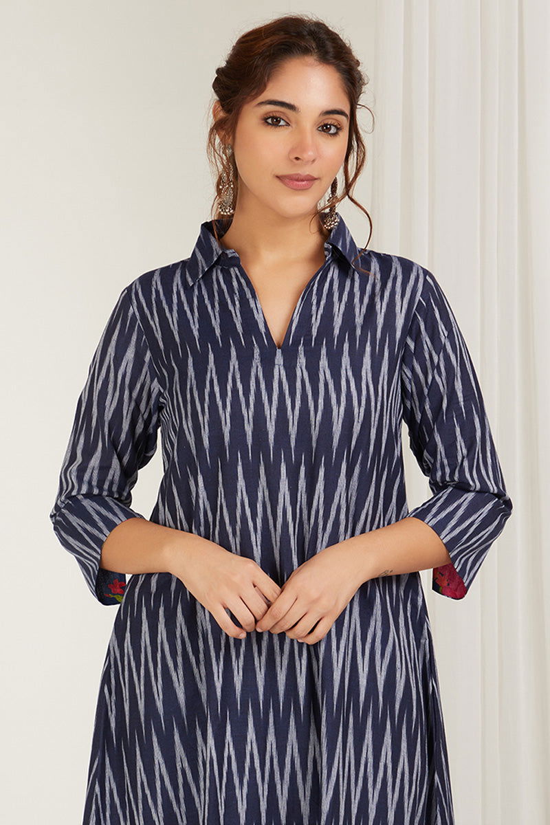 Navy Blue High-Low Kurta Set - Cyan India