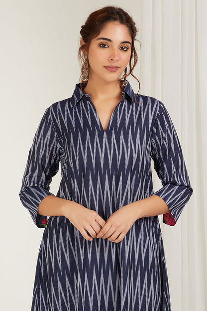 Navy Blue High-Low Kurta Set - Cyan India