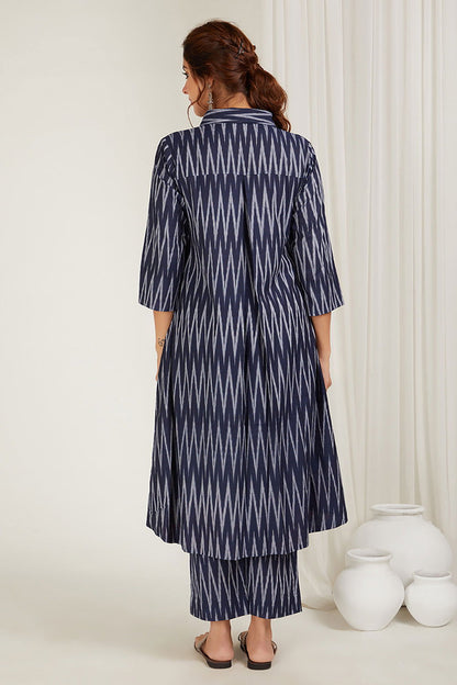 Navy Blue High-Low Kurta Set - Cyan India