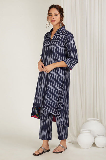 Navy Blue High-Low Kurta Set - Cyan India