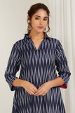 Navy Blue Ikat High-Low Dress - Cyan India