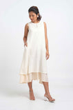 Peach-White Cotton Dobby Dress - Cyan India