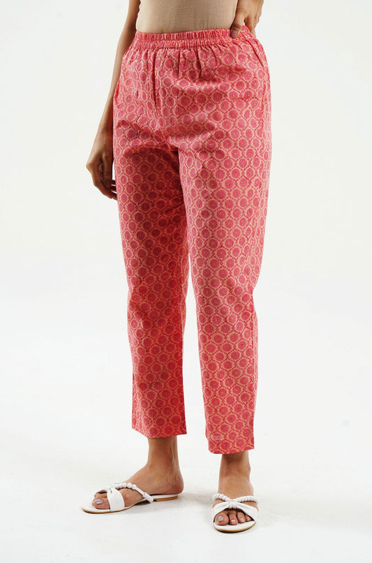 Peach Block Print Pants - Cyan India