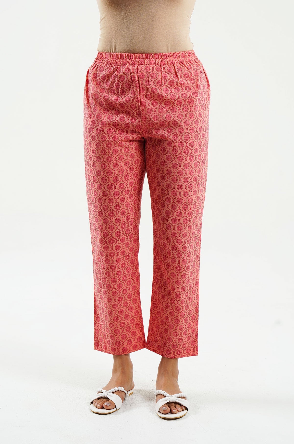 Peach Block Print Pants - Cyan India