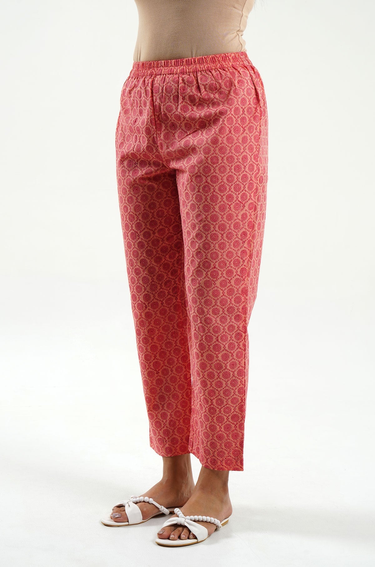 Peach Block Print Pants - Cyan India