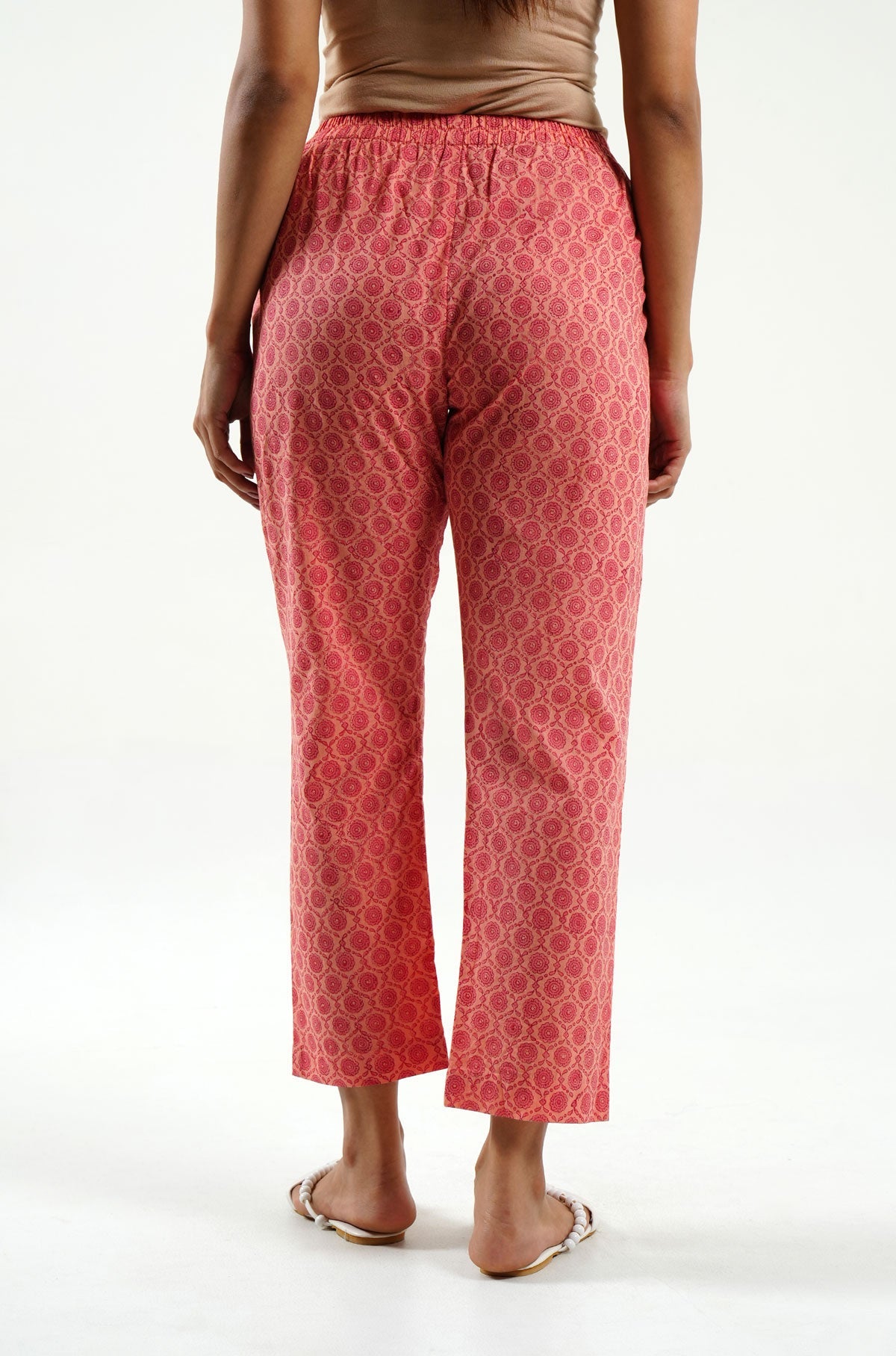 Peach Block Print Pants - Cyan India