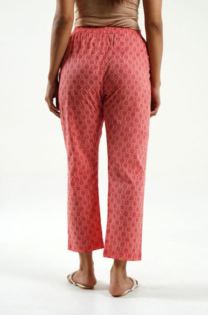 Peach Block Print Pants - Cyan India