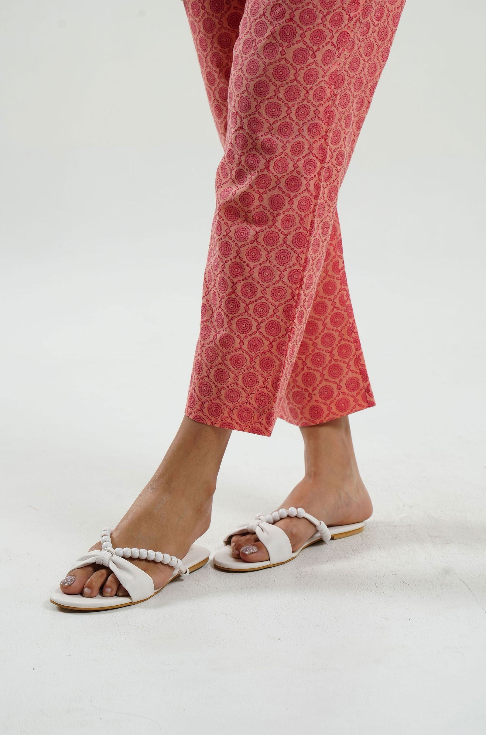 Peach Block Print Pants - Cyan India