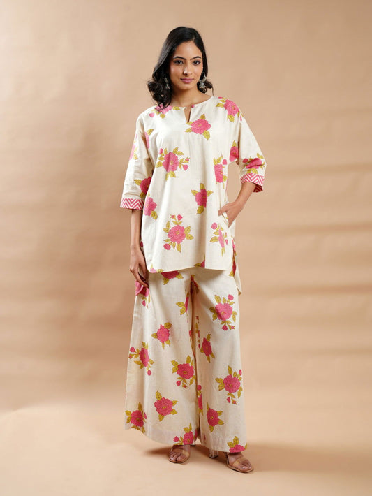 Peach Block print shirt - Cyan India