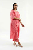 Peach Bold Checks Kurta with Slip (set of 2) - Cyan India