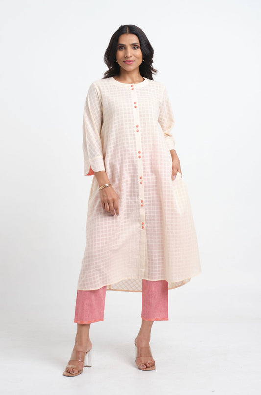 Peach Dobby Kurta - Cyan India