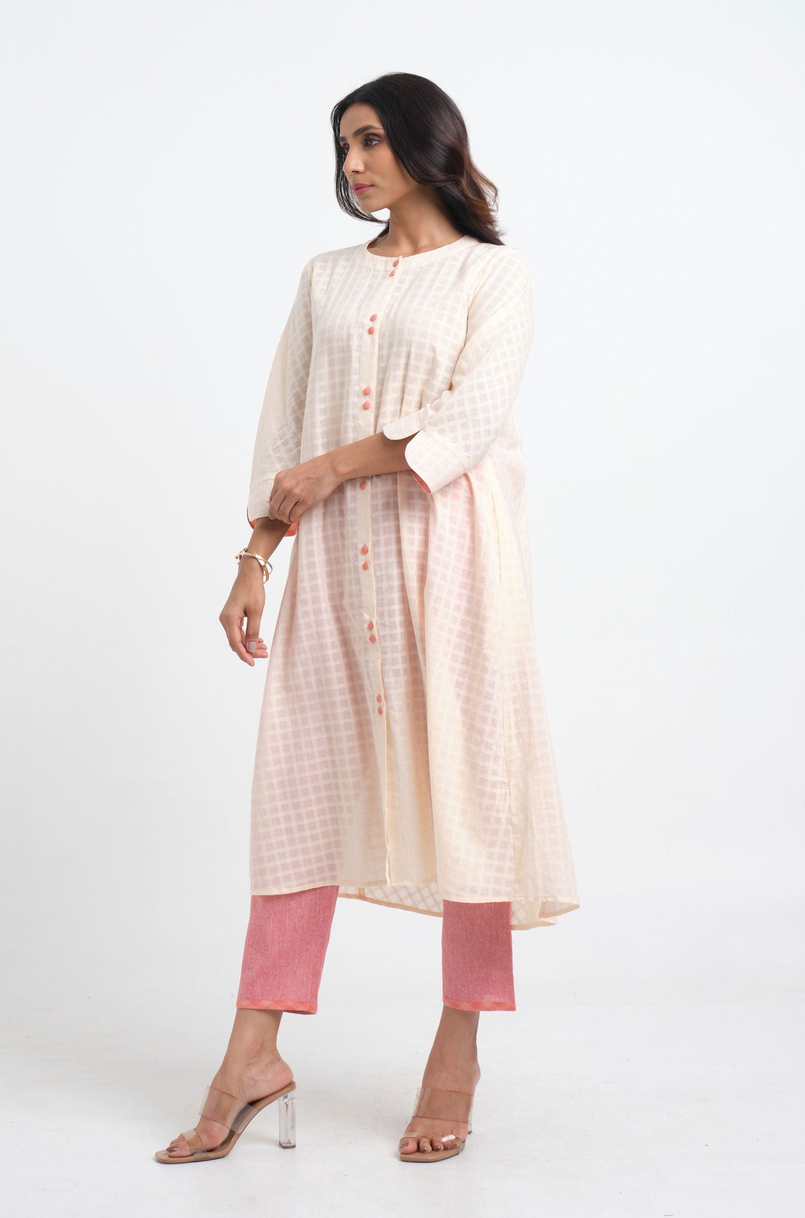Peach Dobby Kurta - Cyan India