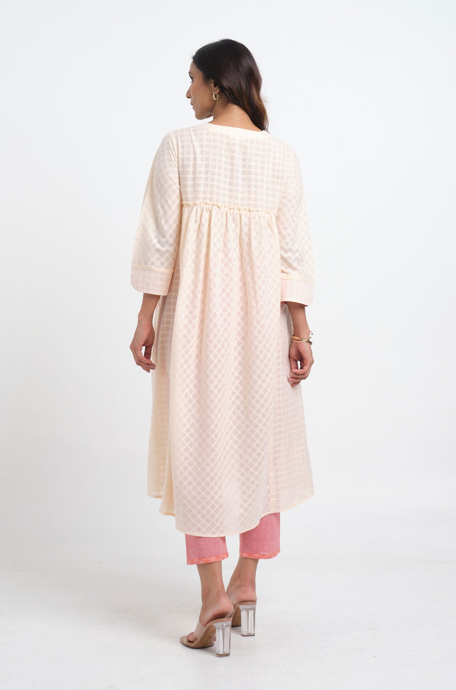 Peach Dobby Kurta - Cyan India