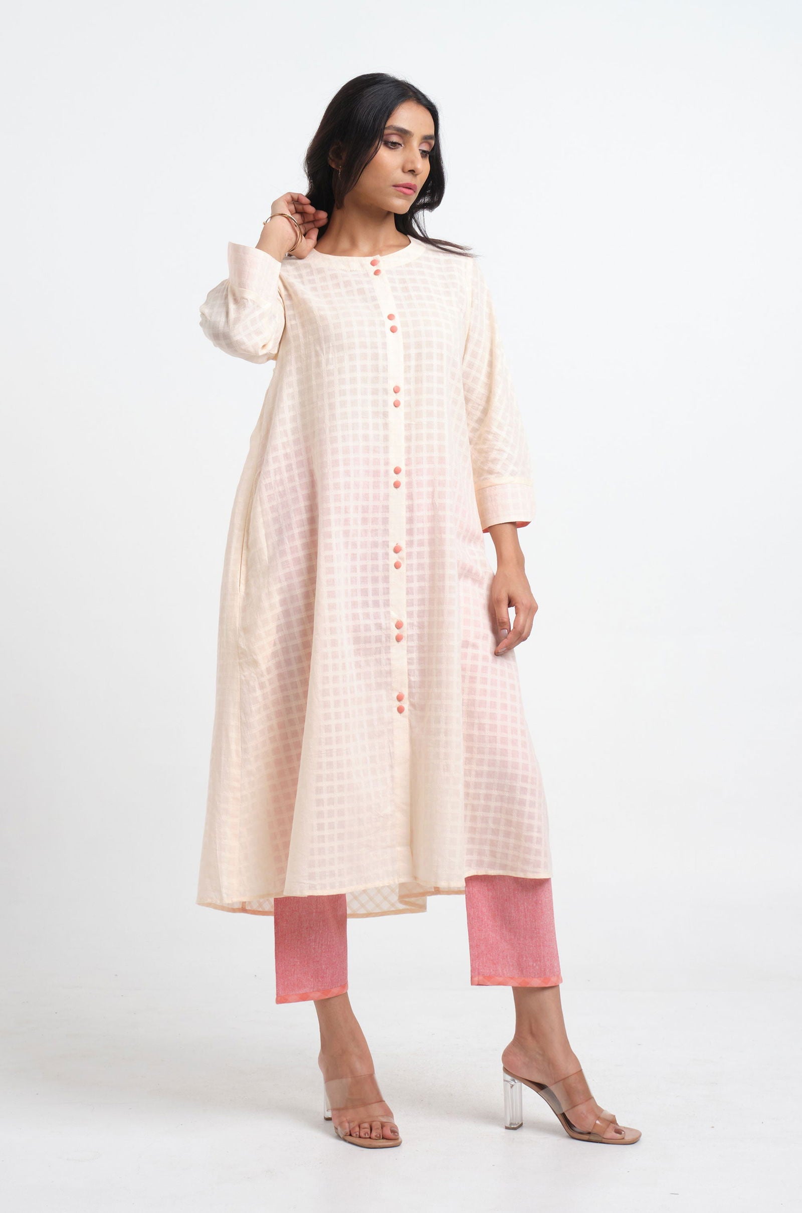 Peach Dobby Kurta - Cyan India