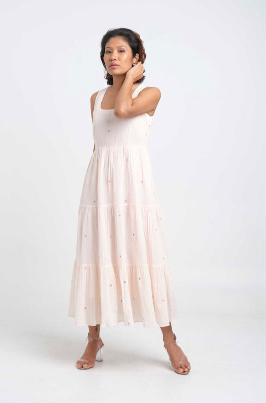 Peach Dots Embroidered Dress - Cyan India