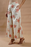 Peach Summer Bloom Cotton-Linen Palazzo - Cyan India