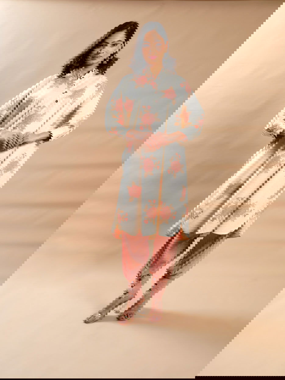 Peach block print kurta - Cyan India