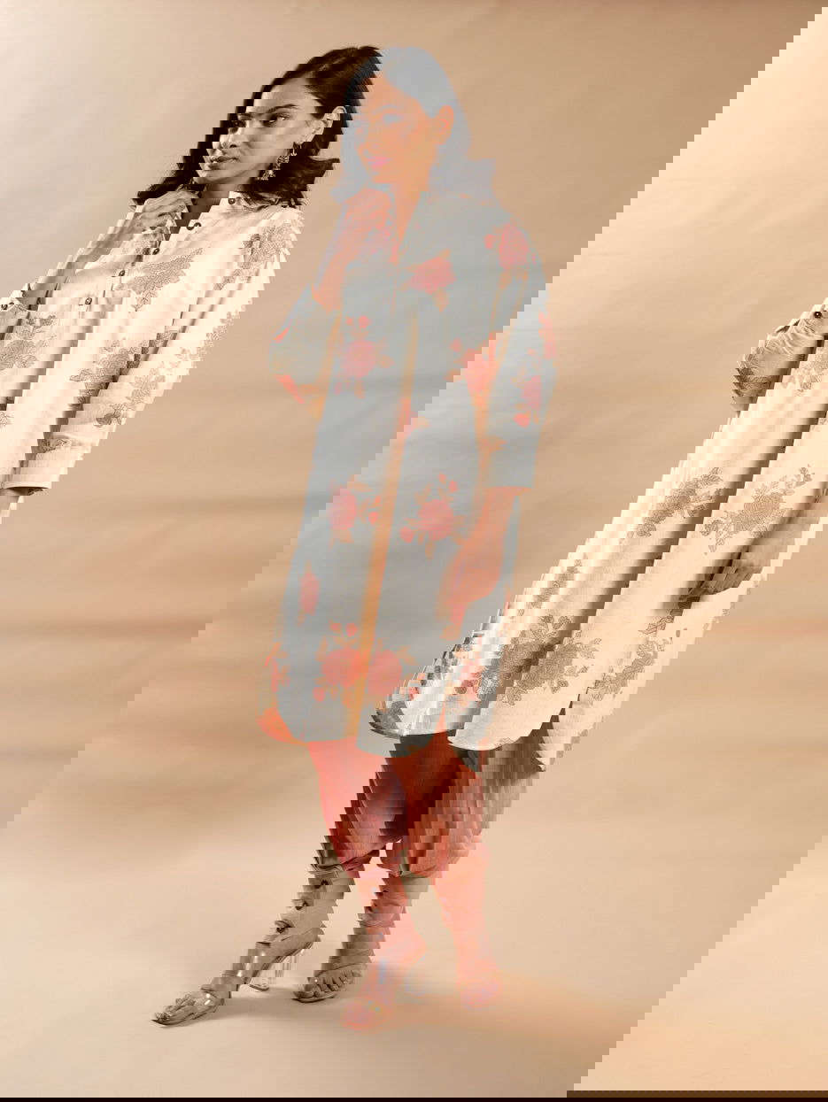 Peach block print kurta - Cyan India