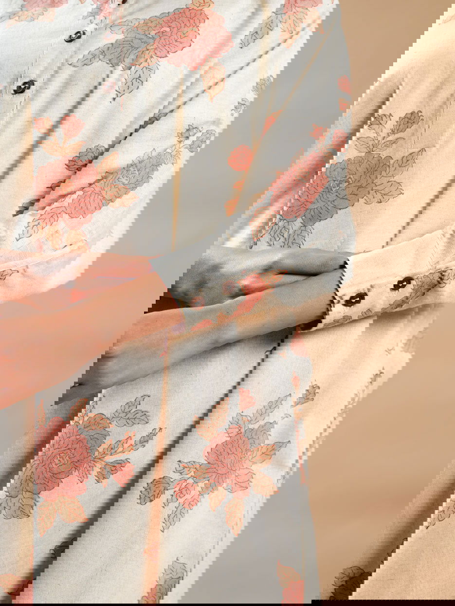 Peach block print kurta - Cyan India