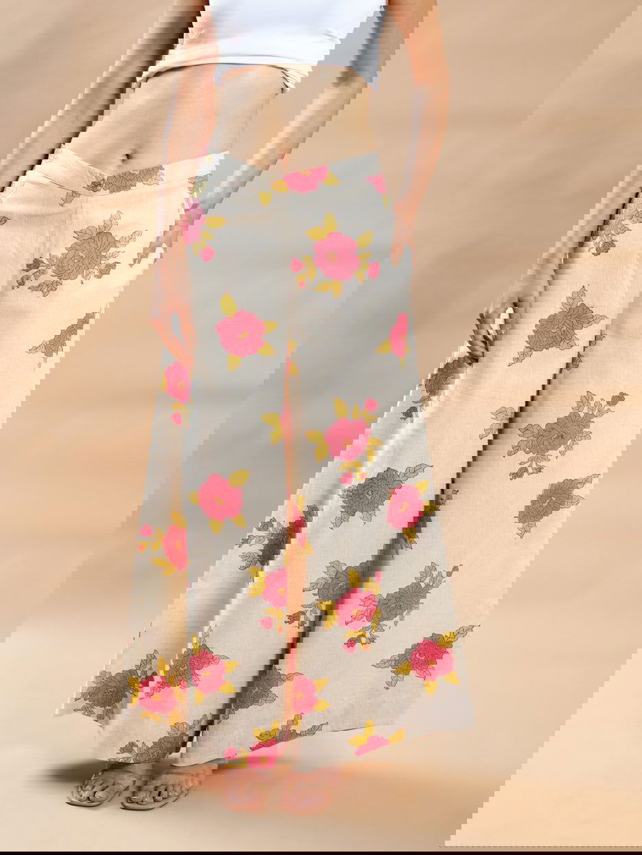 Peach block print plazzo - Cyan India